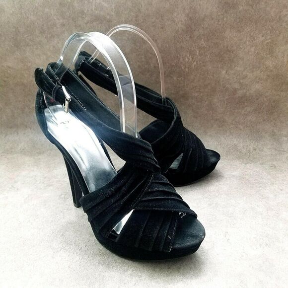 Qupid Womens Sz 9 M Black Peep Toe Slingback 5" Heels Platform - Picture 8 of 8